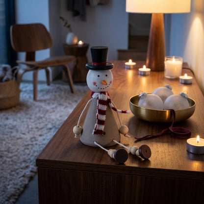 Wooden Jolly Sitting Snowman Decoration