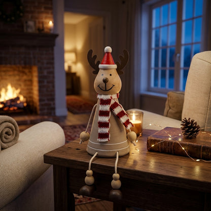 Wooden Jolly Sitting Reindeer Decoration