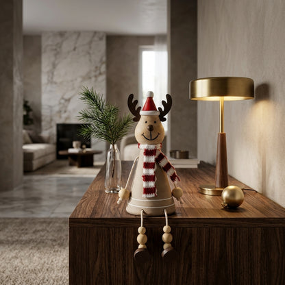 Wooden Jolly Sitting Reindeer Decoration