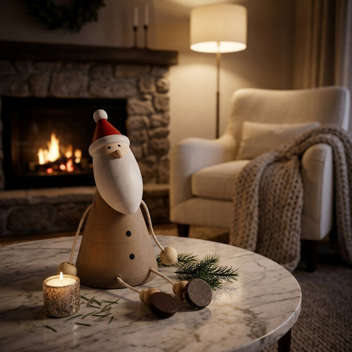 Wooden Jolly Sitting Santa Decoration