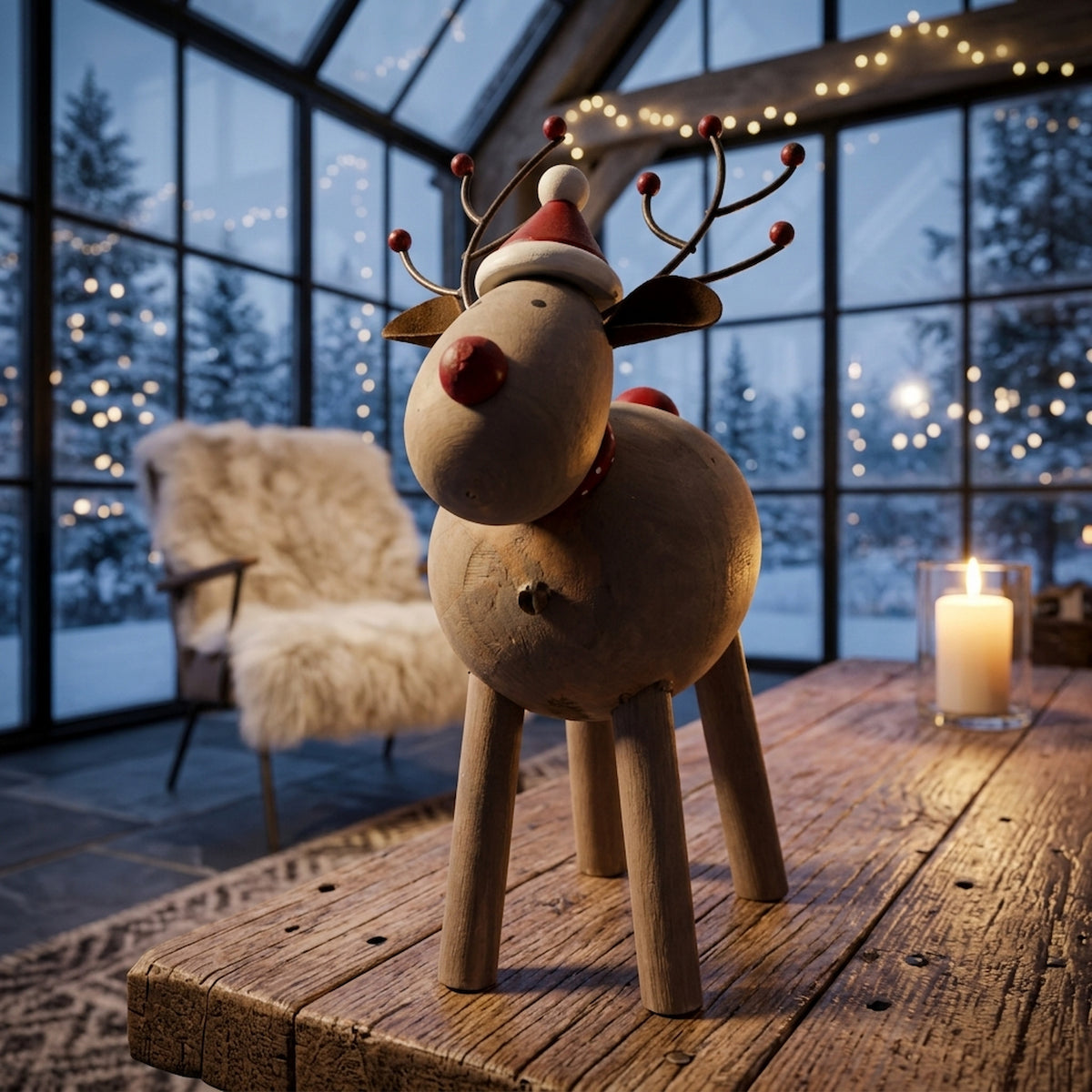 Large Rustic Rudolf With Hat