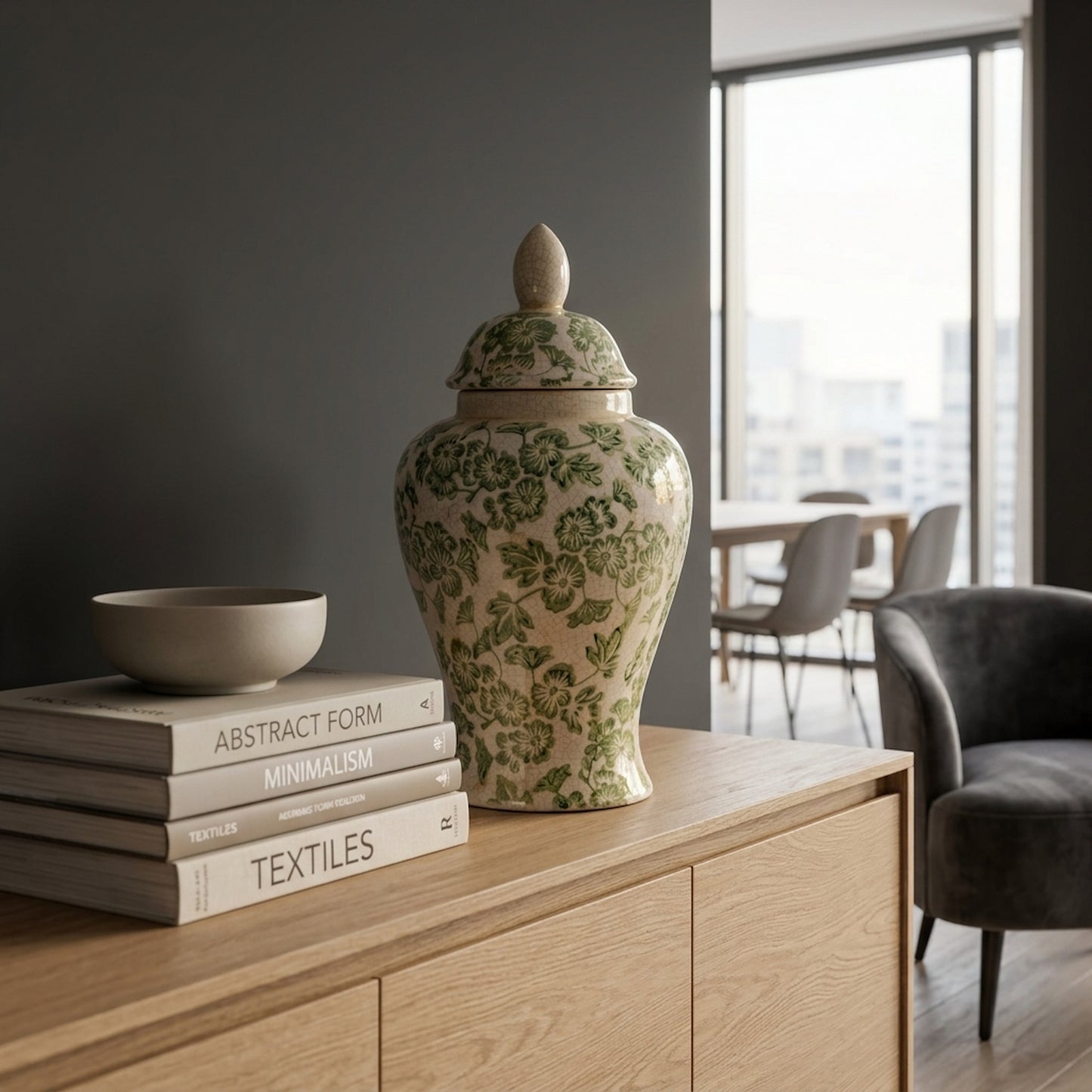 Green Clover Ceramic Ginger Jar