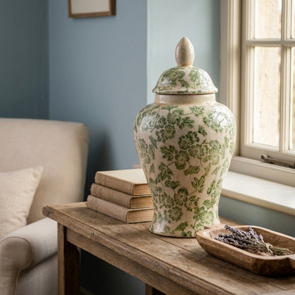 Green Clover Ceramic Ginger Jar
