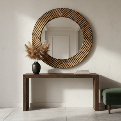 Grove Bamboo Inlay Round Wall Mirror