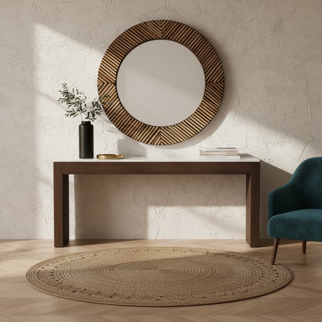 Grove Bamboo Inlay Round Wall Mirror