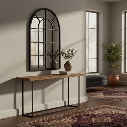 Black Wood Arched Window Mirror
