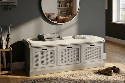 Heirloom Grey Three Drawer Storage Bench with Cushion