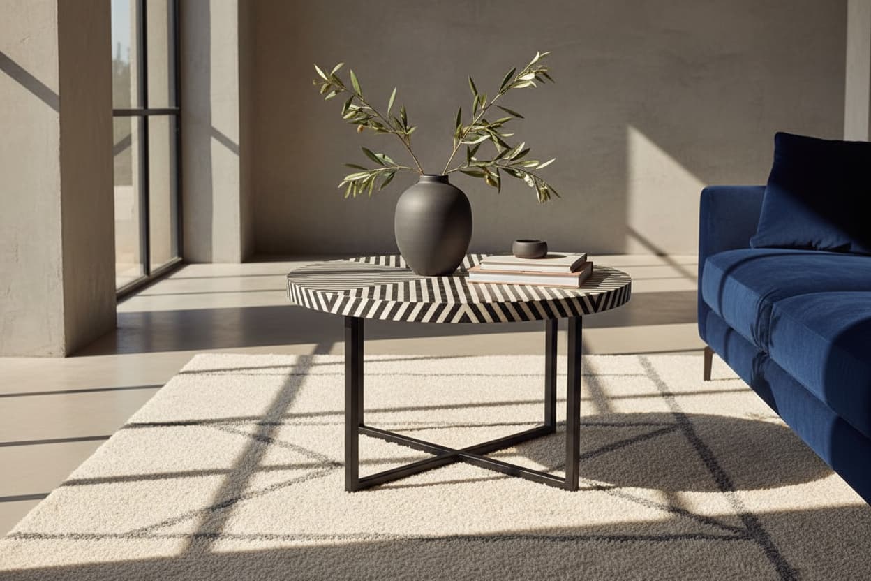 Indie Bone Inlay Coffee Table with Metal Legs