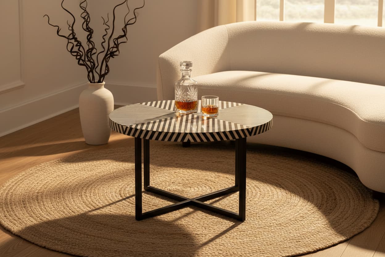Indie Bone Inlay Coffee Table with Metal Legs