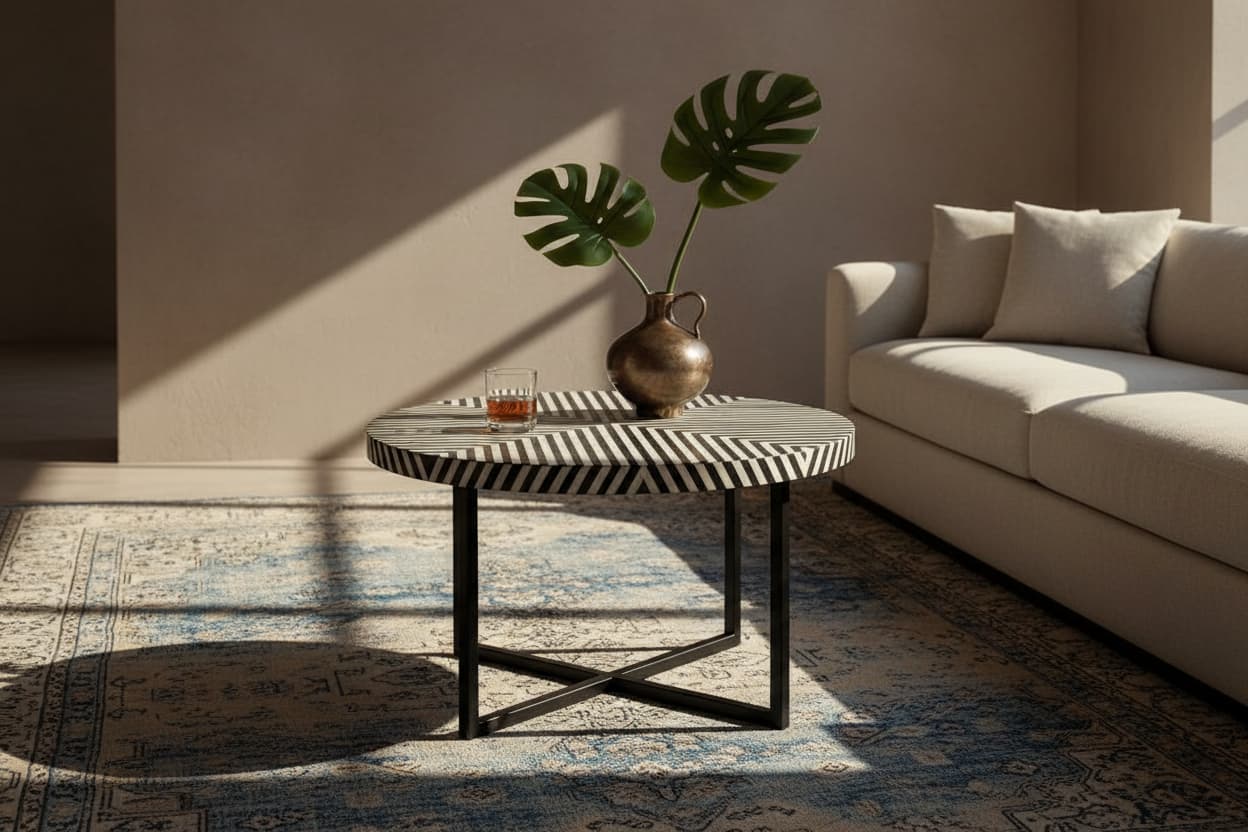 Indie Bone Inlay Coffee Table with Metal Legs