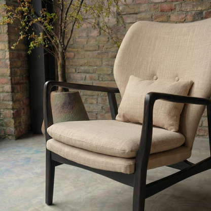 Nordic Beige Chair With Black Wooden Frame