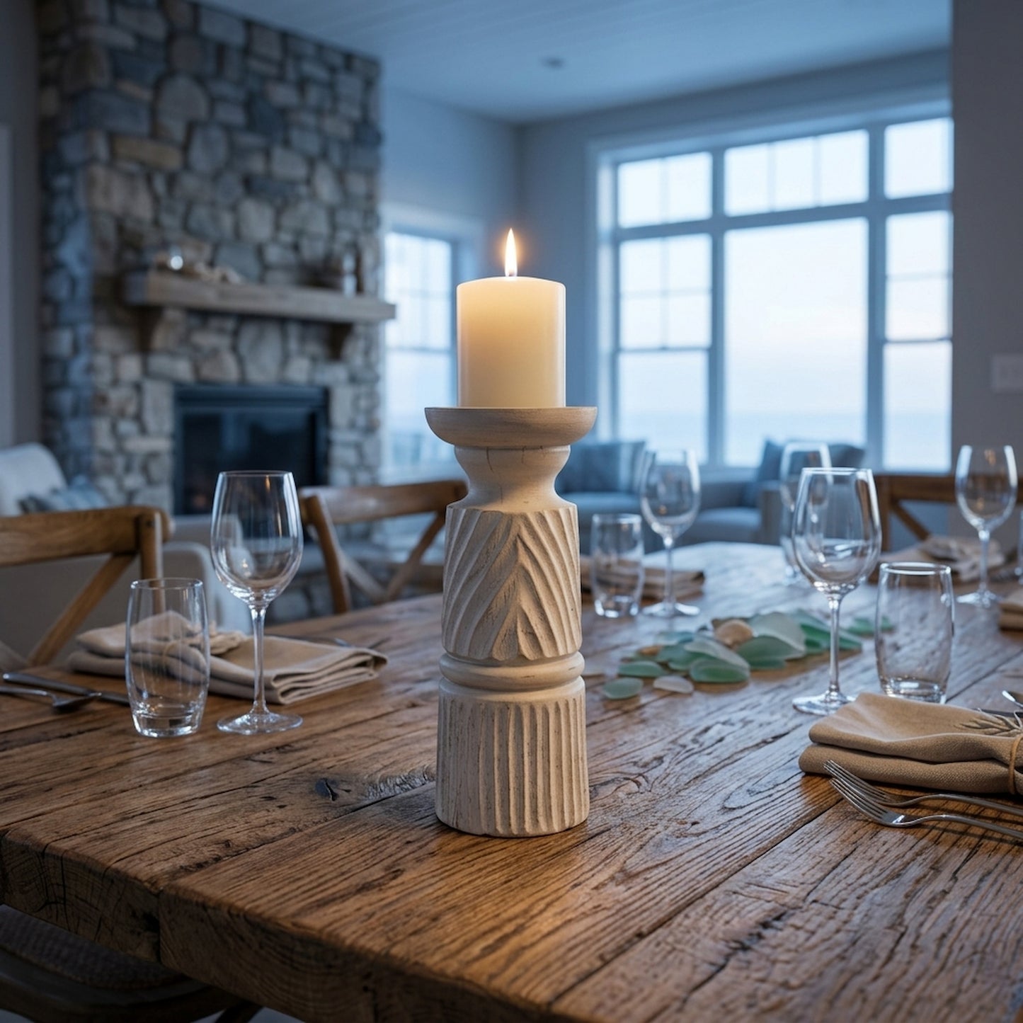 White Carved Candle Holder