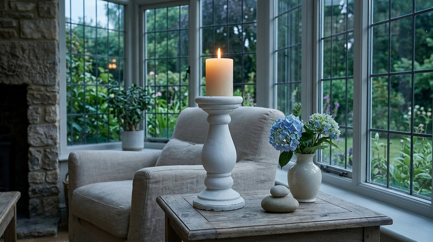 Large Matt White Ceramic Candle Holder