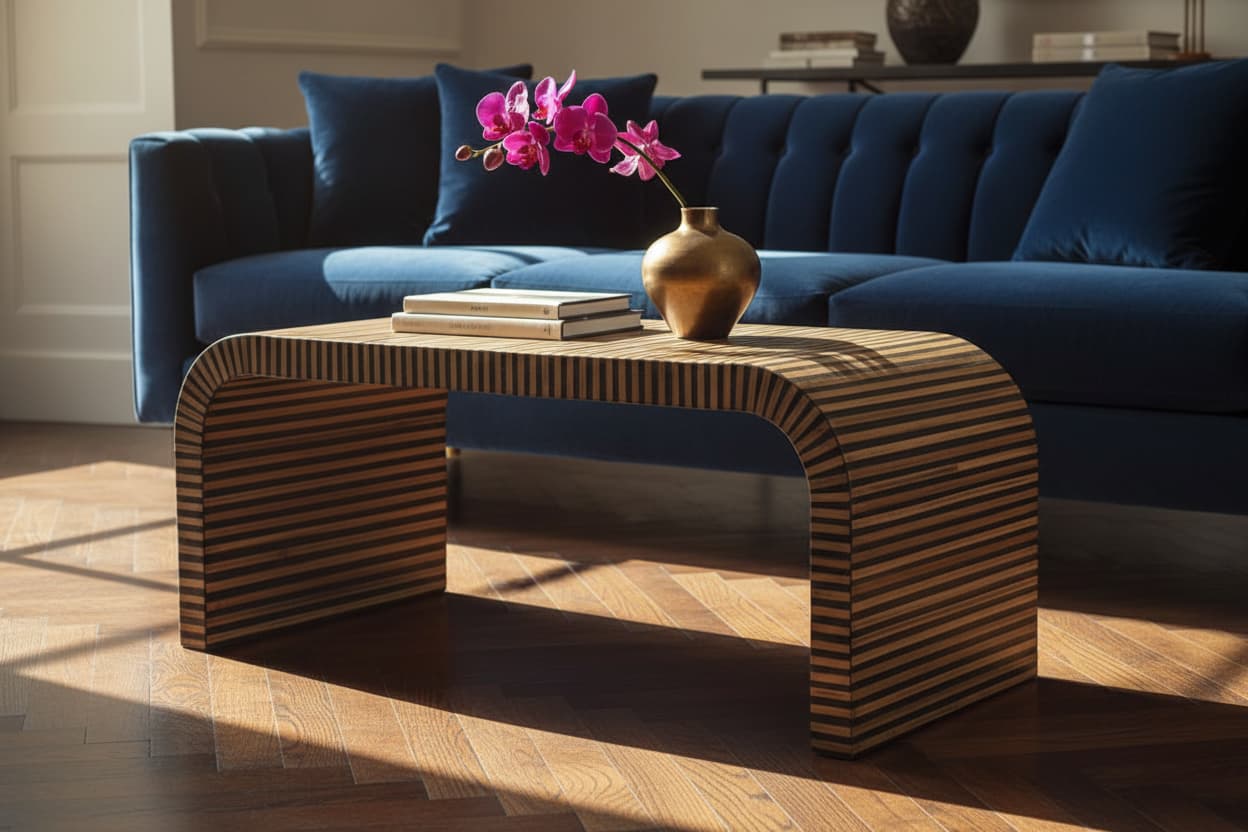Grove Bamboo Inlay Curved Coffee Table