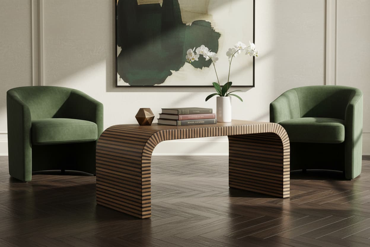 Grove Bamboo Inlay Curved Coffee Table