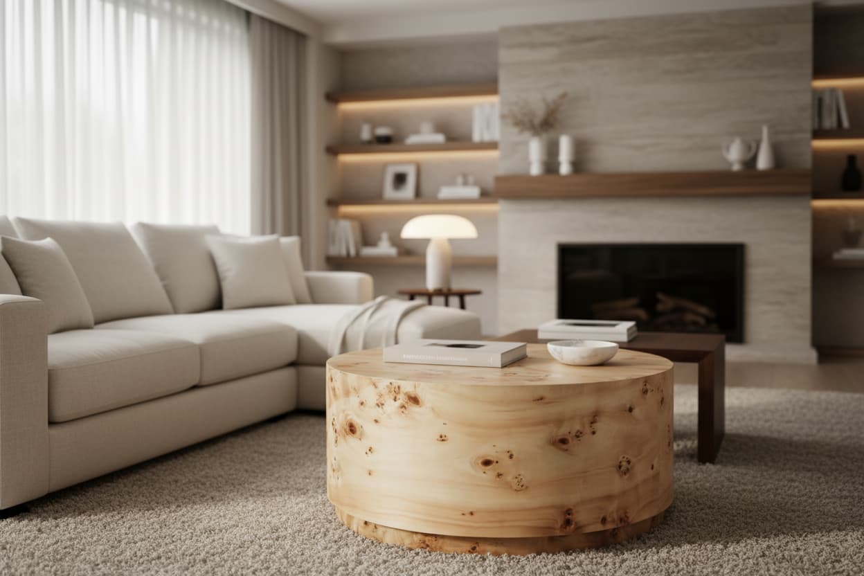 Sequoia Burl Wood Design Round Coffee Table