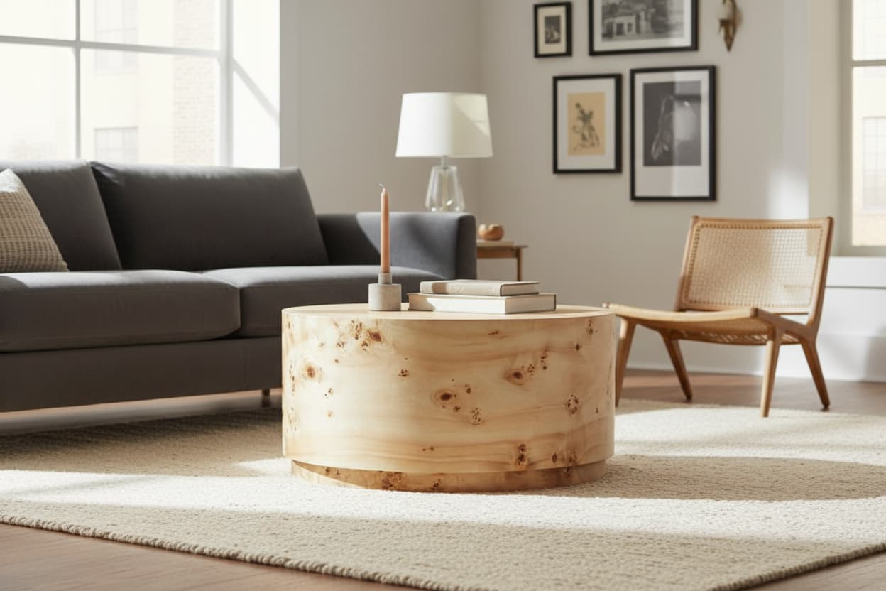 Sequoia Burl Wood Design Round Coffee Table