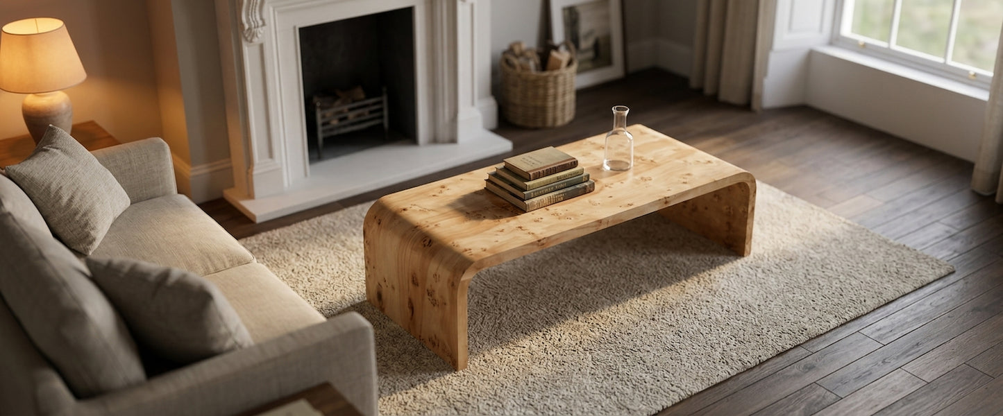 Sequoia Burl Wood Design Curved Coffee Table
