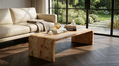 Sequoia Burl Wood Design Curved Coffee Table
