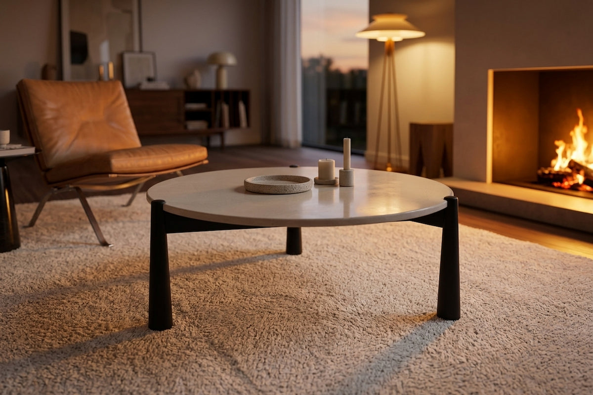 Marlstone Cream Marble Top and Black Mango Wood Coffee Table
