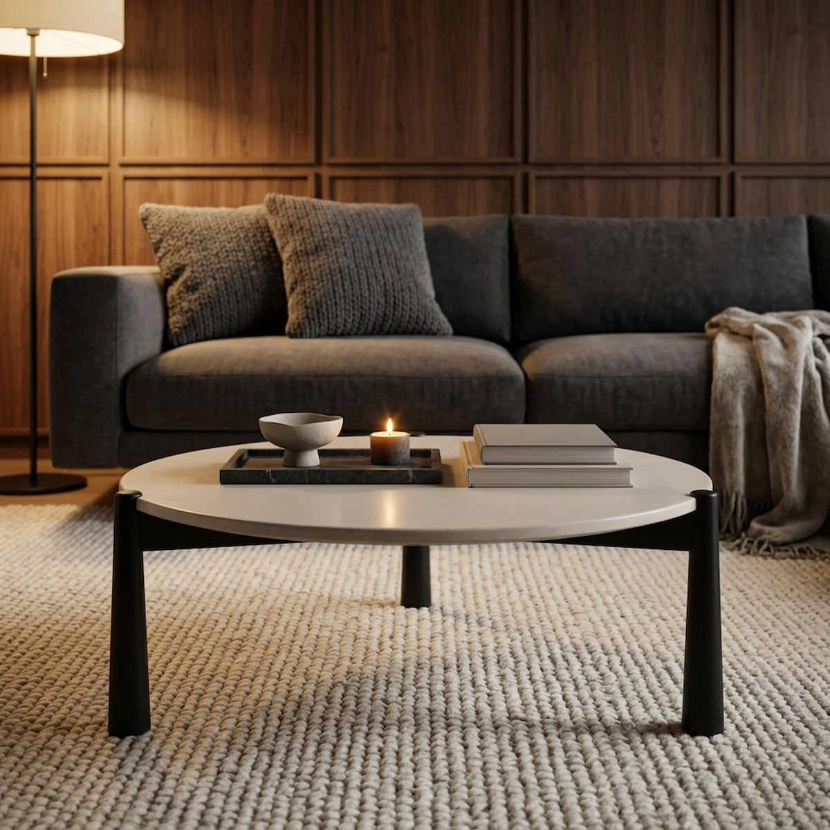 Marlstone Cream Marble Top and Black Mango Wood Coffee Table
