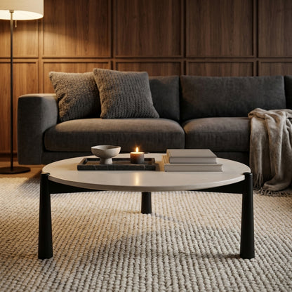Marlstone Cream Marble Top and Black Mango Wood Coffee Table