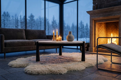 Marlstone Travertine Top and Black Finish Mango Wood Coffee Table