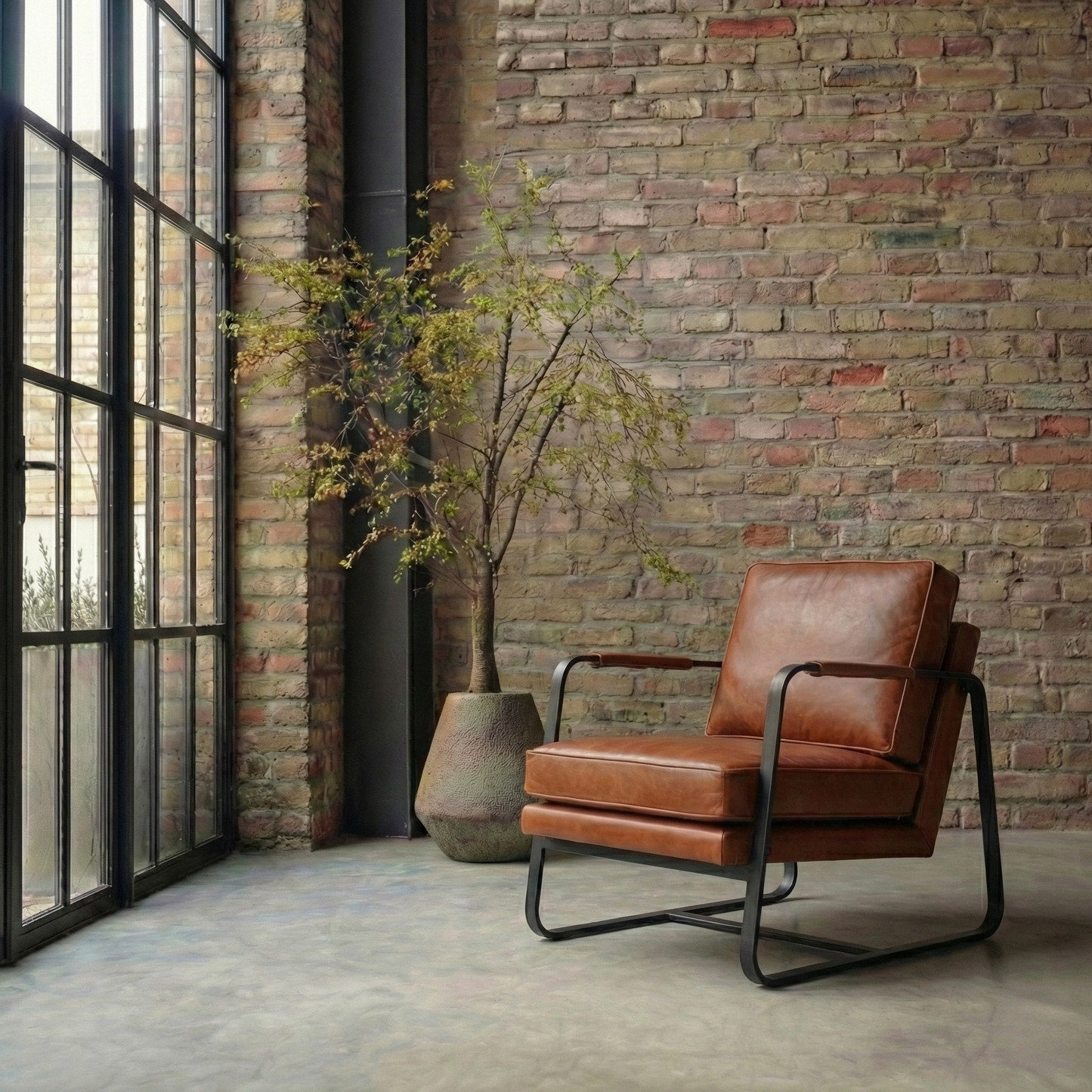 Dakota Tan Leather Armchair With Black Iron Frame