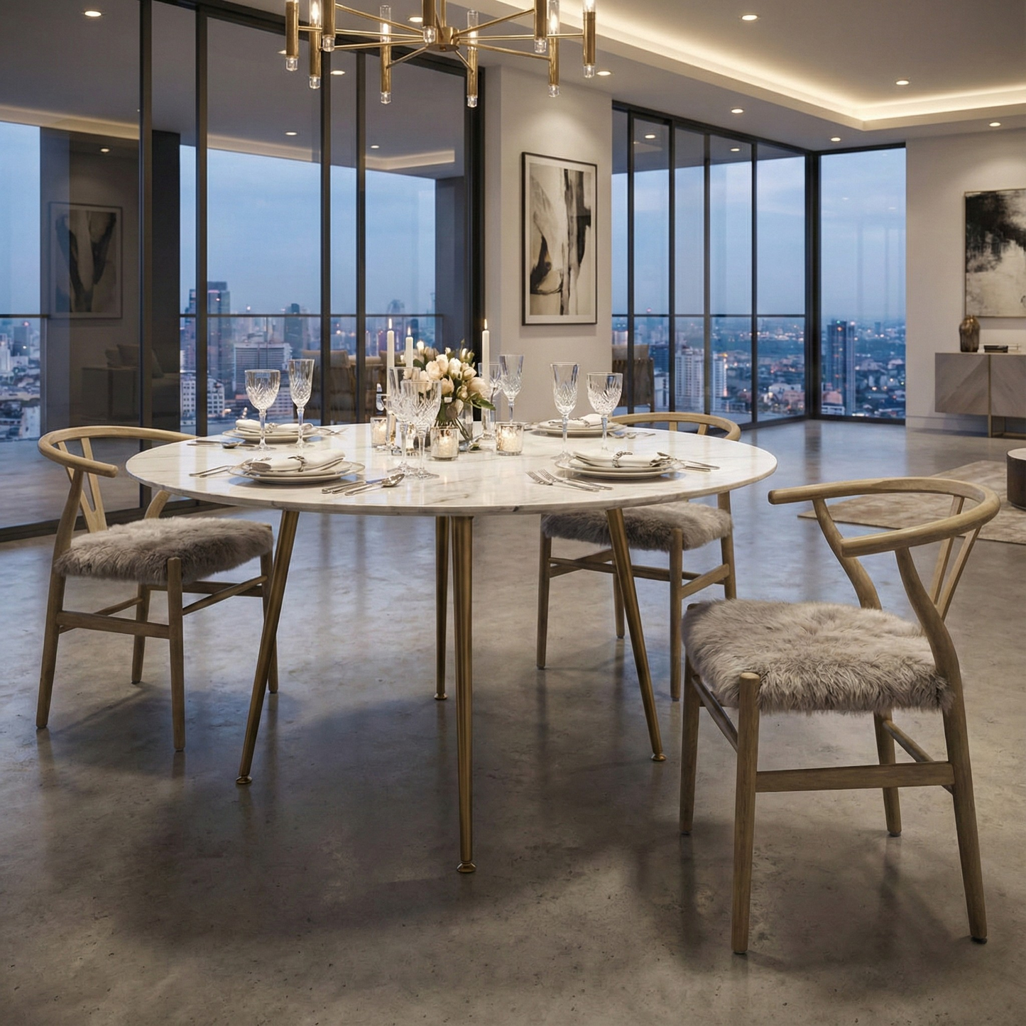 Amber Natural Oak Wood and Grey Fur Dining Chair