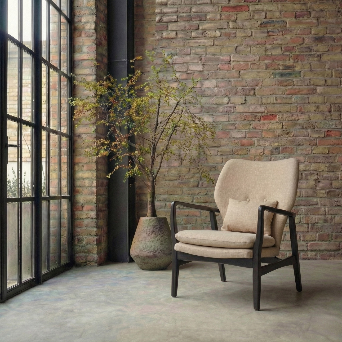 Nordic Beige Chair With Black Wooden Frame