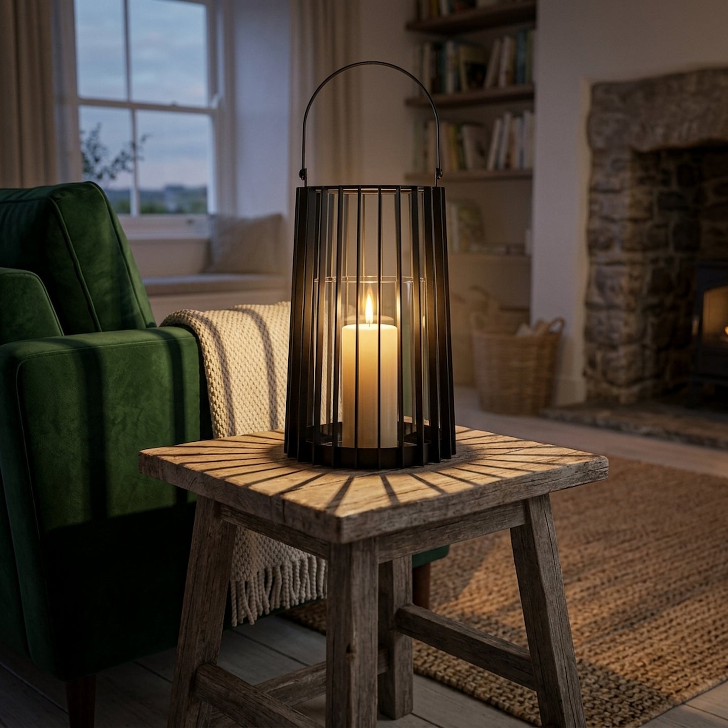 Lynk Medium Lantern With Handle And Glass Candle Holder