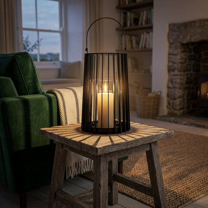 Lynk Medium Lantern With Handle And Glass Candle Holder