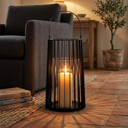 Lynk Large Lantern With Handle And Glass Candle Holder