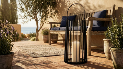Lynk Large Lantern With Handle And Glass Candle Holder
