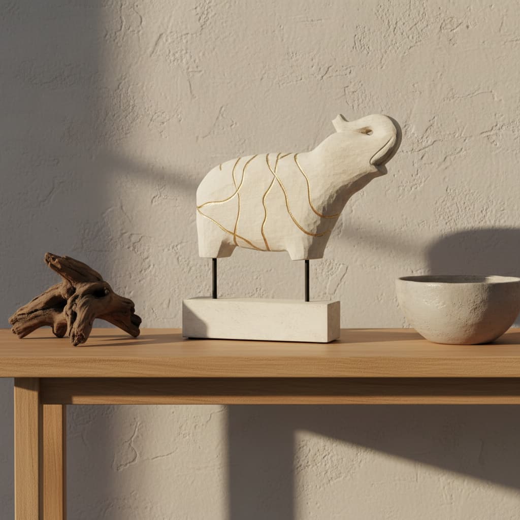Equus Whitewash Mango Wood Elephant Sculpture