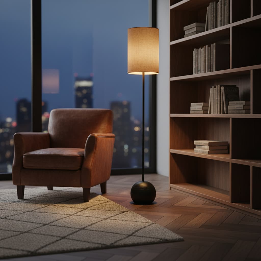 Black Cannon Floor Lamp With Hessian Shade
