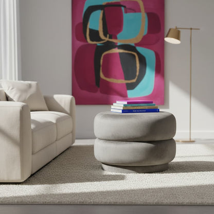 Velour Grey Velvet Oval Pouffe