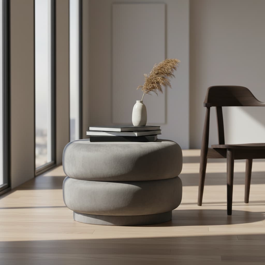 Velour Grey Velvet Oval Pouffe
