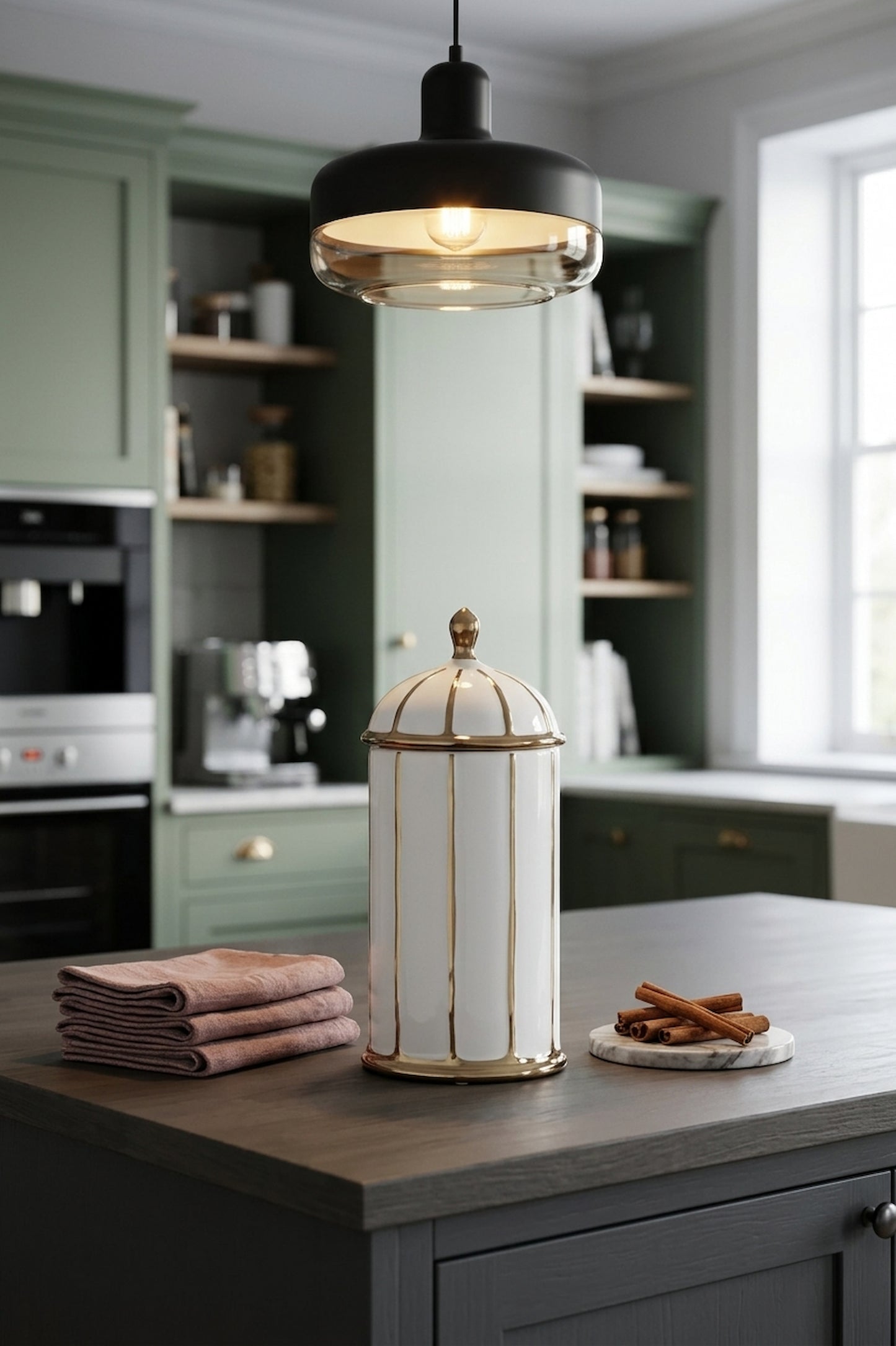 Petite Large White and Gold Ceramic Jar