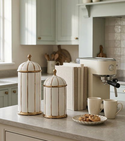 Petite Large White and Gold Ceramic Jar