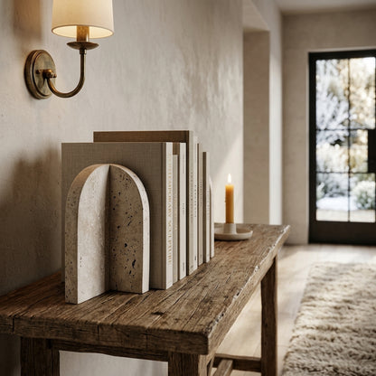 Roman Travertine Set of 2 Arched Bookends