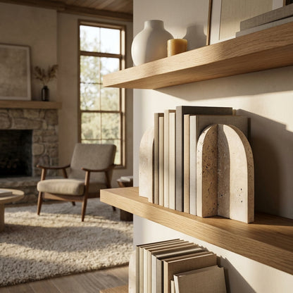 Roman Travertine Set of 2 Arched Bookends