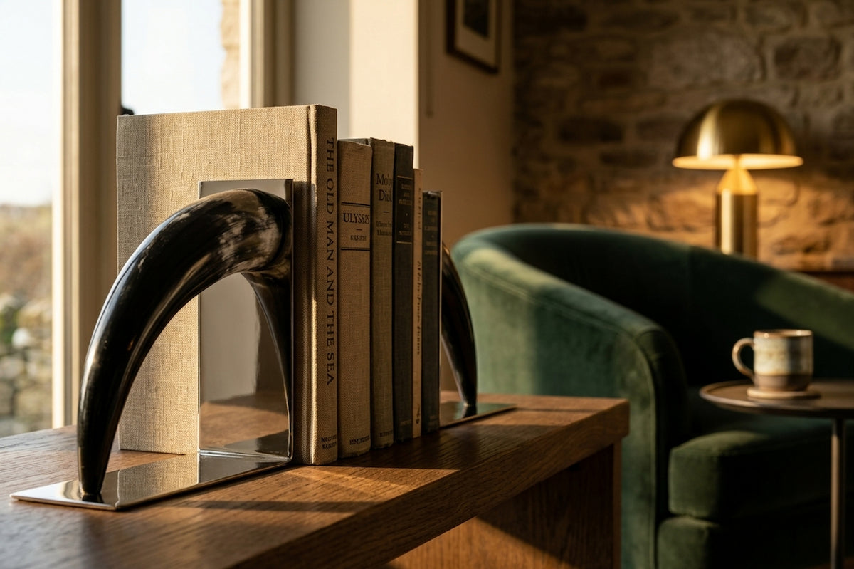 Cornu Set Of Two Buffalo Horn Bookends