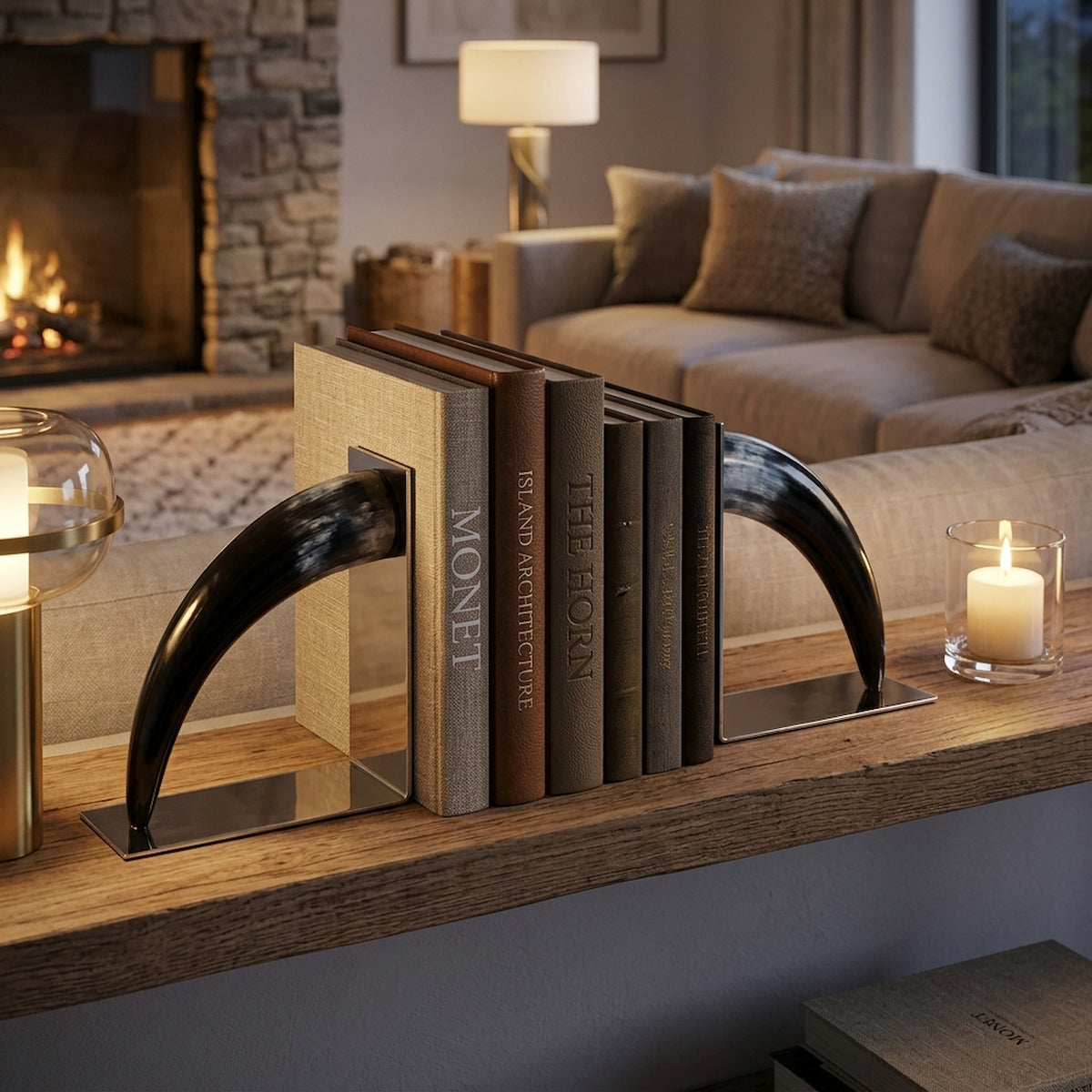 Cornu Set Of Two Buffalo Horn Bookends