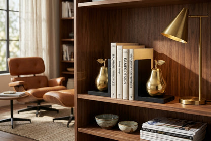 Keepsake Back and Gold Set of 2 Pear Bookends with Storage