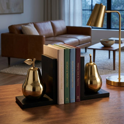 Keepsake Back and Gold Set of 2 Pear Bookends with Storage