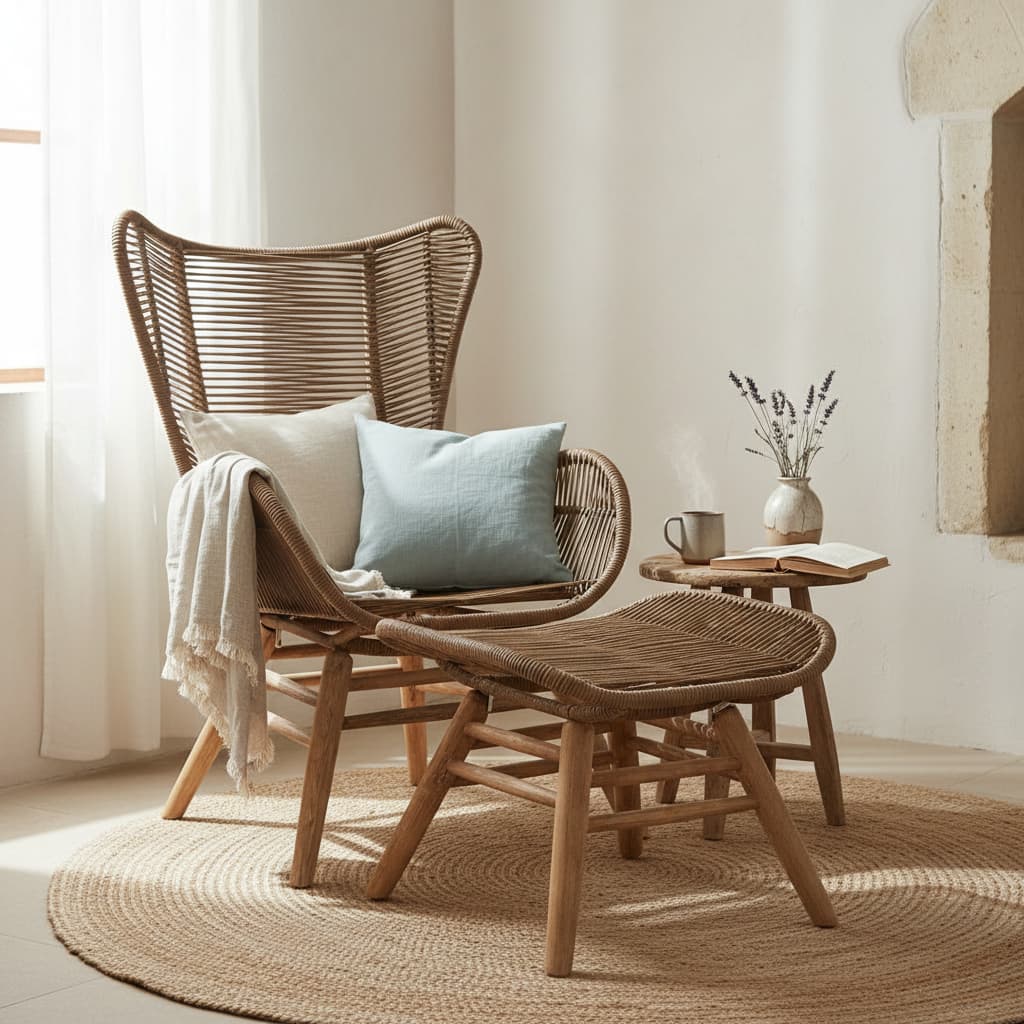 Weave Latte Rope Lounge Chair And Footstool