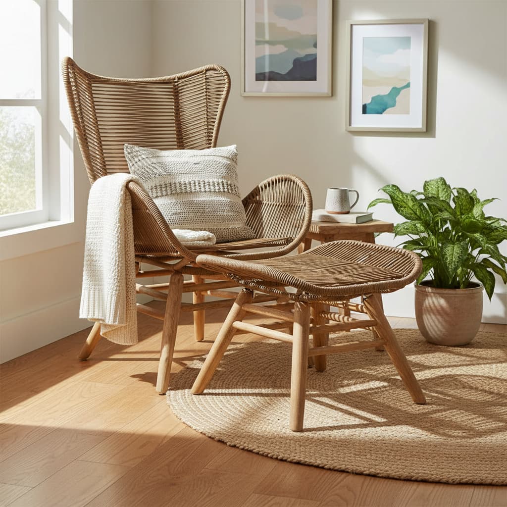 Weave Latte Rope Lounge Chair And Footstool