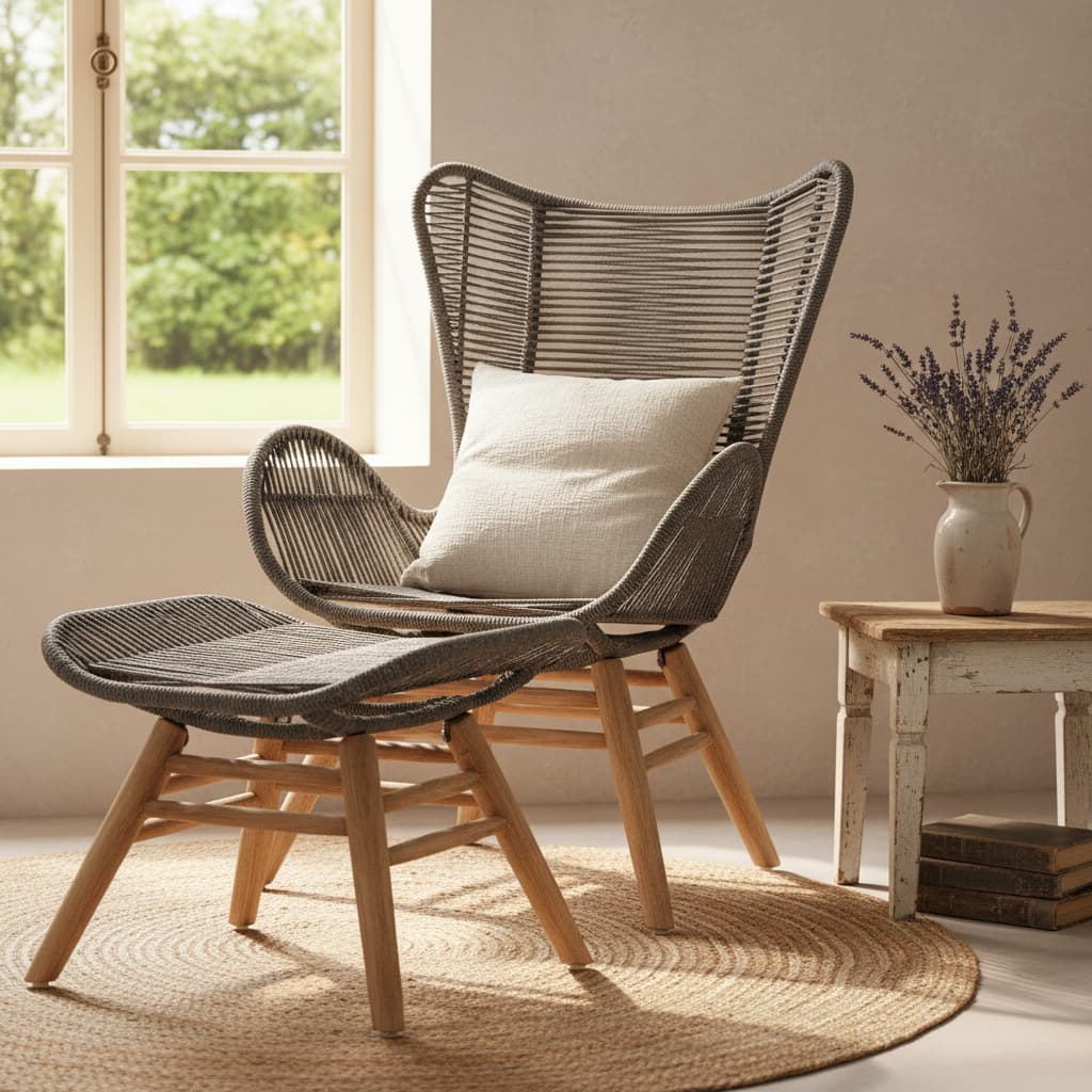 Weave Grey Rope Lounge Chair And Footstool