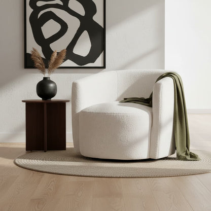 Aspen Ivory Boucle Effect Curved Lounge Chair With Swivel Base